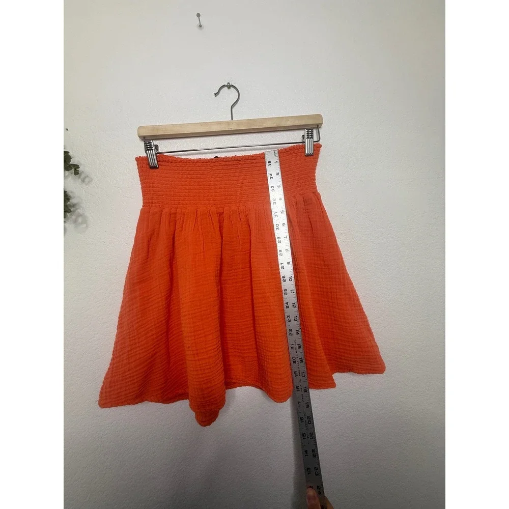 Michael Stars Havana Smocked Mini Skirt Heatwave Orange Cotton Gauze Size M NEW